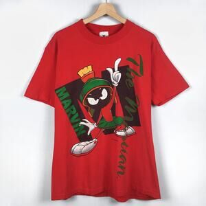 Vintage 1993 Looney Tunes Marvin the Martian Cartoon Graphic T Shirt Red Tee